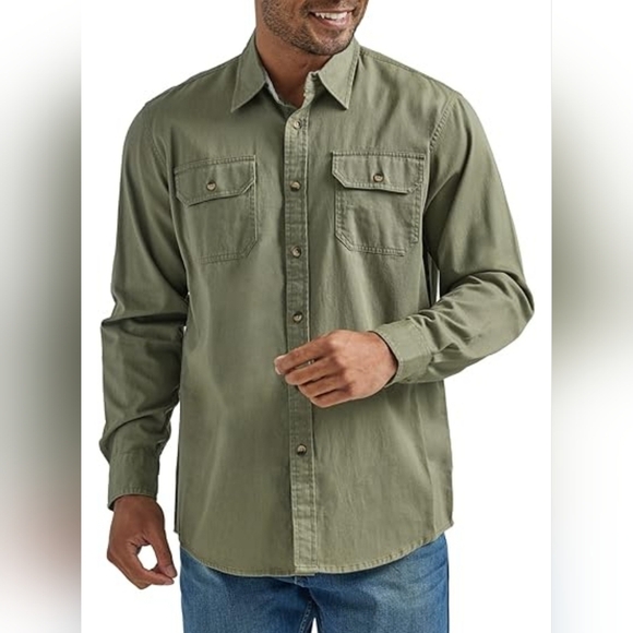 Wrangler Men's Army Green Button Down Long Sleeve Workwear Shirt Top, sz XL - Picture 1 of 13